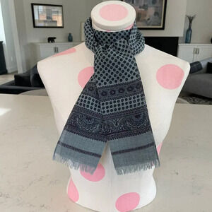 Vintage Printed Scarf (one side only) in Blue w Purple Accents no tags